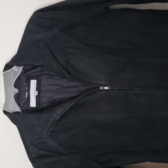 Wilson genuine Leather jacket, full zip, pockets, black, women's size medium - Picture 2 of 10